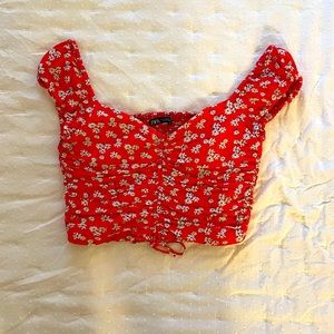 Zara cropped rouche shirt